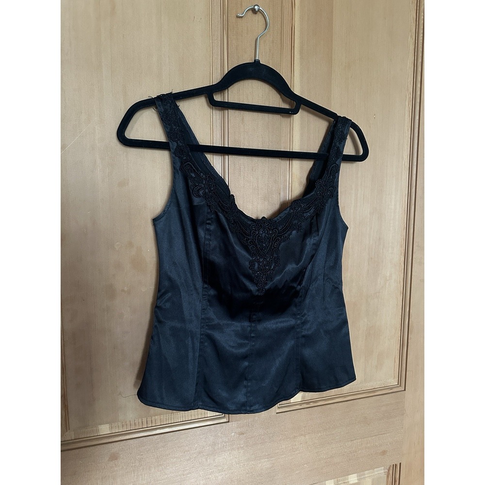 Vintage Morbid Threads Black Satin Lace Corset Tank Top 34" Bust